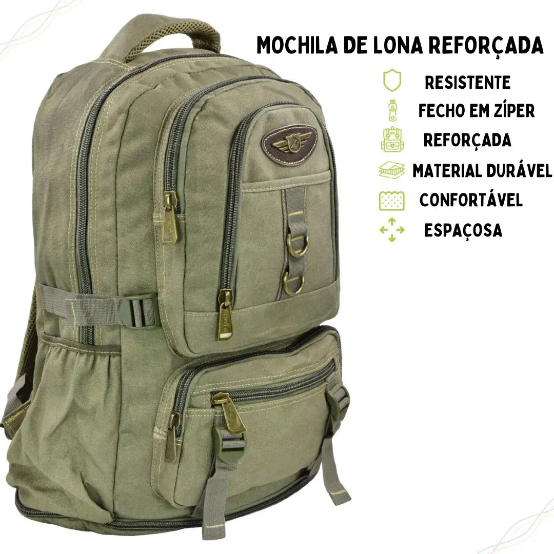 Mochila Masculina de Lona Reforçada Expansível 35 a 50L - Camping e Viagem