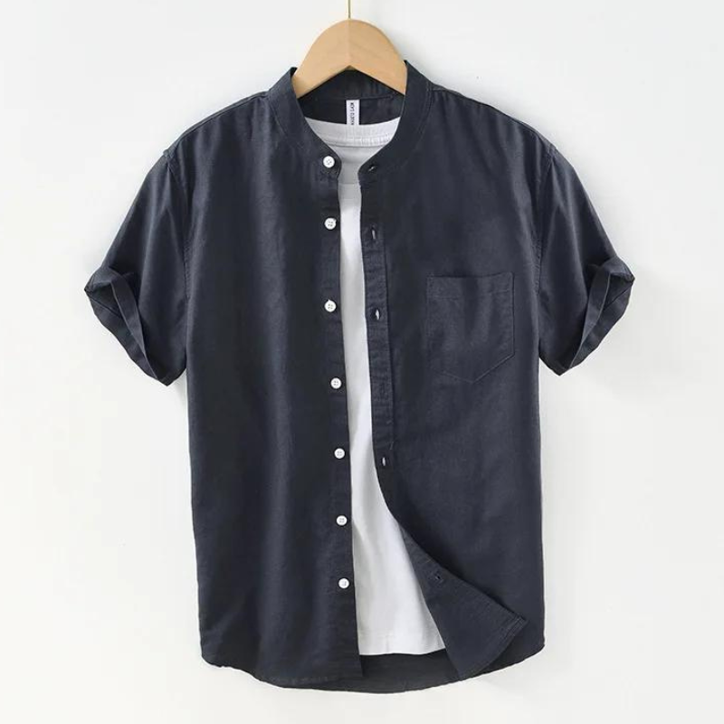 Camisa Manga Curta Masculina de Linho Gola Padre Ocean