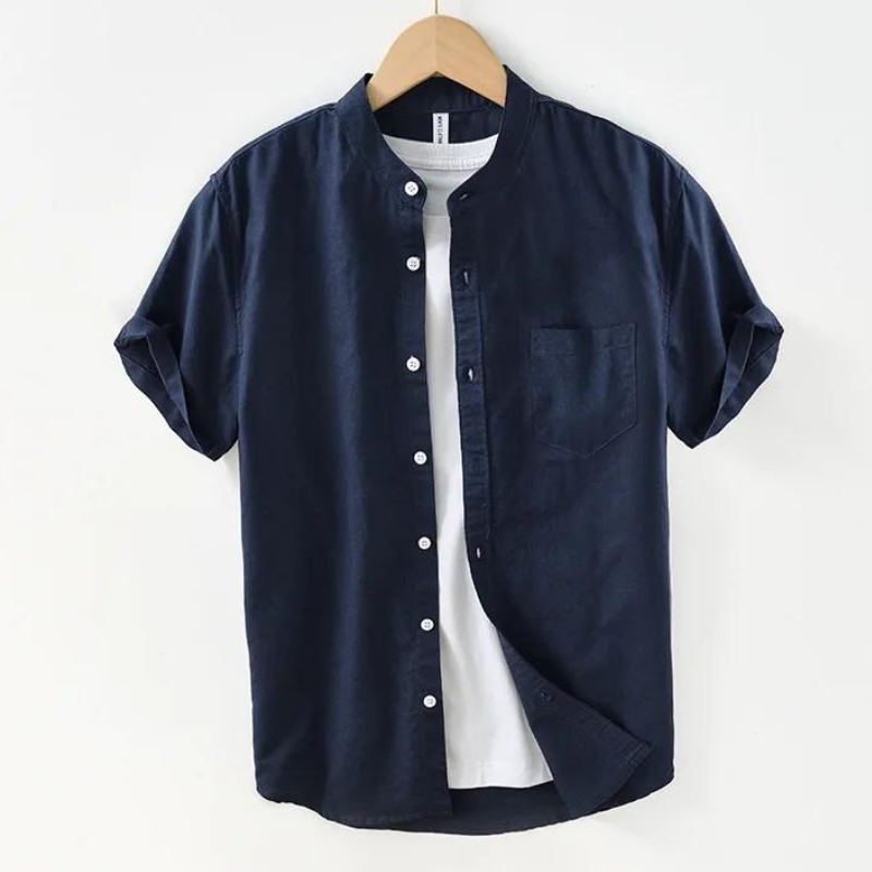 Camisa Manga Curta Masculina de Linho Gola Padre Ocean