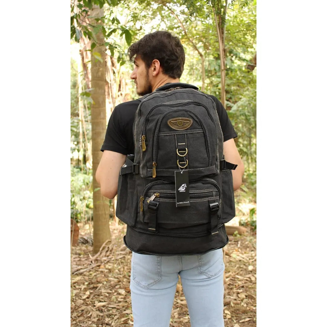 Mochila Masculina de Lona Reforçada Expansível 35 a 50L - Camping e Viagem