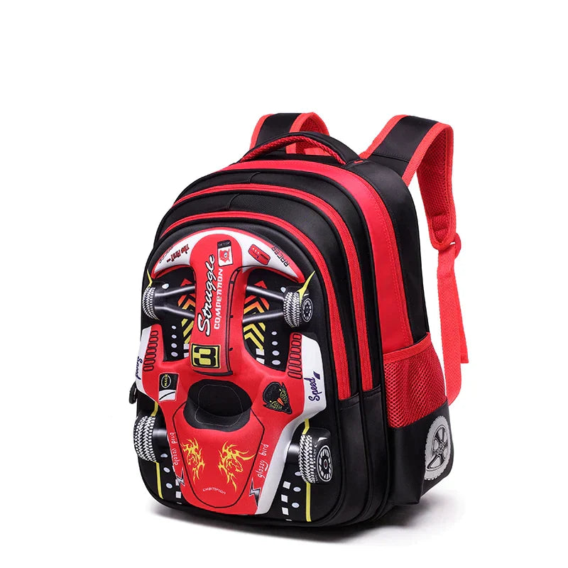 Mochila Escolar Infantil Carro de Corrida 3D