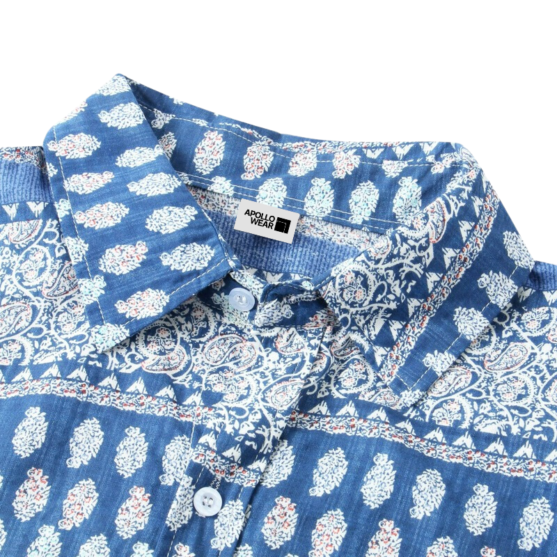 Camisa Manga Curta Masculina Estampada - Azul