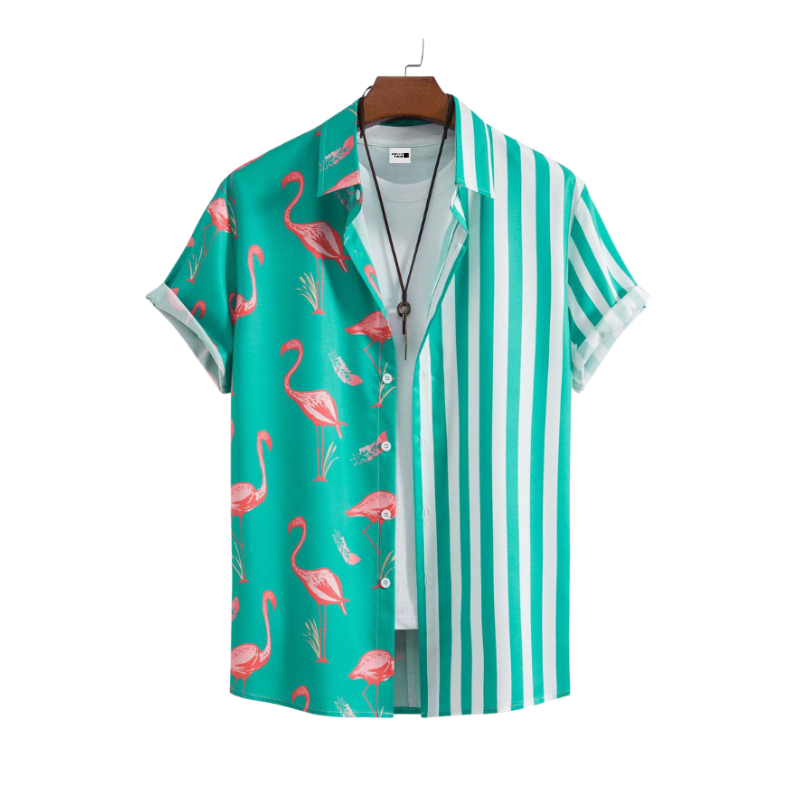 Camisa Manga Curta Masculina Listrada com Flamingos