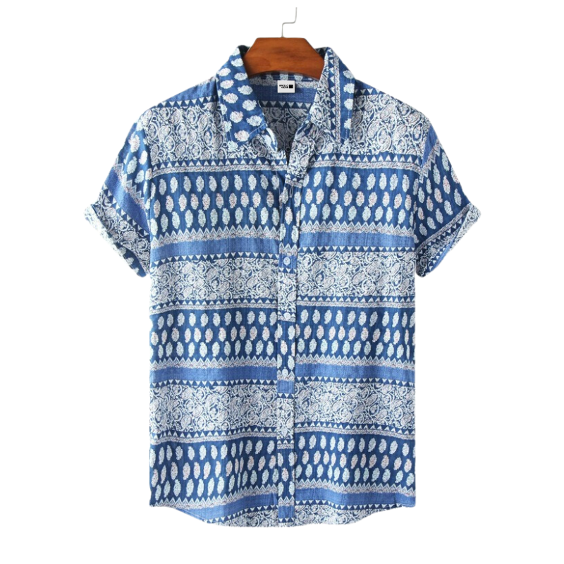 Camisa Manga Curta Masculina Estampada - Azul