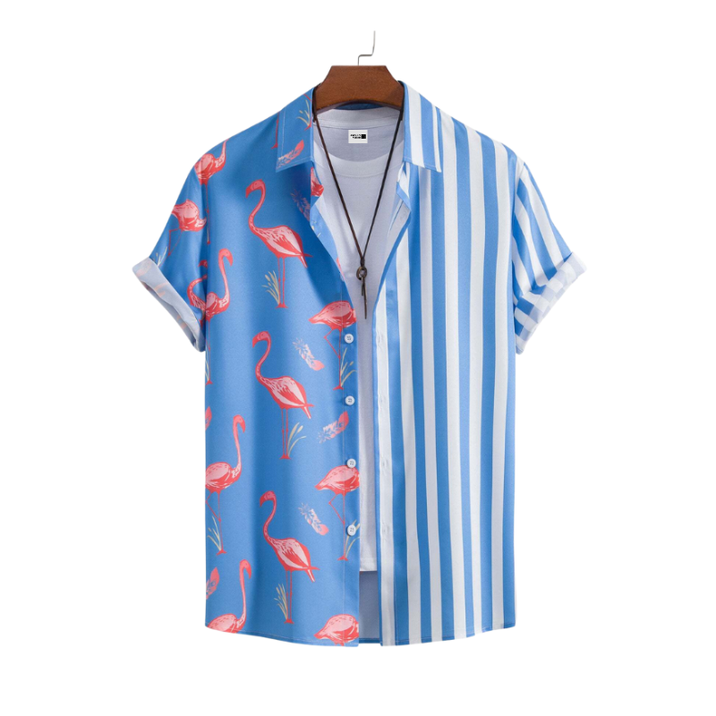 Camisa Manga Curta Masculina Listrada com Flamingos