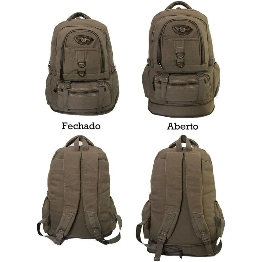 Mochila Masculina de Lona Reforçada Expansível 35 a 50L - Camping e Viagem