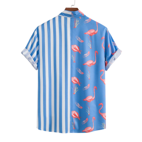 Camisa Manga Curta Masculina Listrada com Flamingos