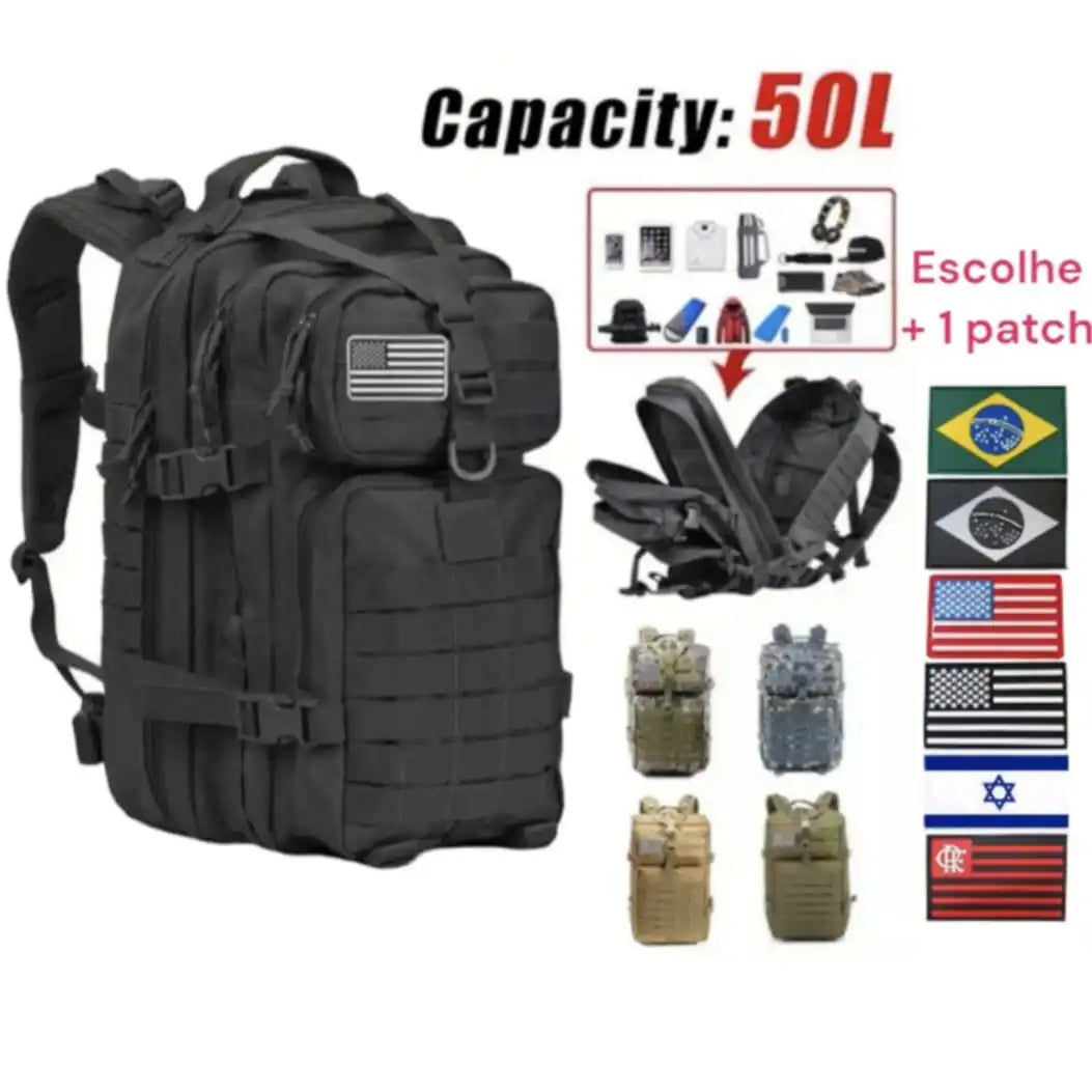 Mochila Militar Tática 50L Reforçada Impermeável