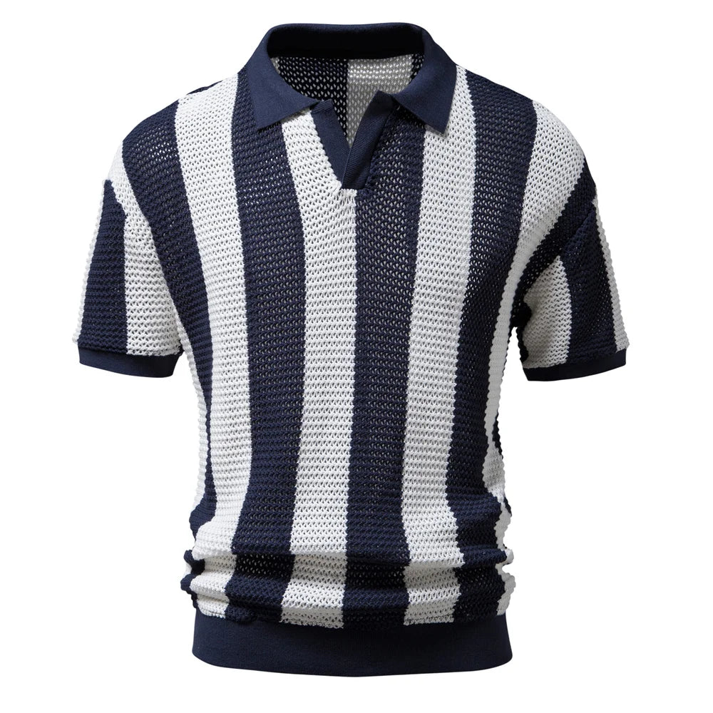 Camisa Gola Polo Masculina Tricot de Algodão Listrada