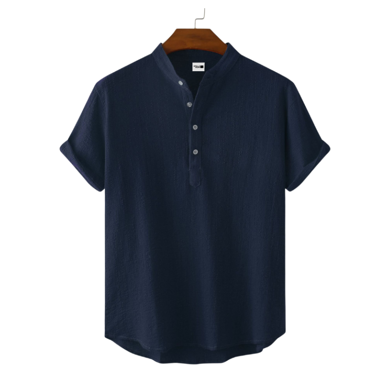 Camisa Manga Curta Masculina de Linho Belga - Azul Marinho