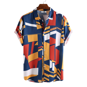 Camisa Camisa Manga Curta Masculina Patchwork