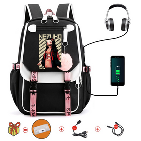 Mochila Escolar Nezuko - Com Entrada de Fone de Ouvido e USB + Brindes - MCH83