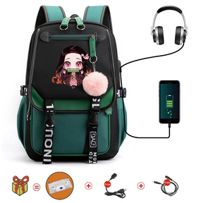 Mochila Escolar Nezuko - Com Entrada de Fone de Ouvido e USB + Brindes - MCH83