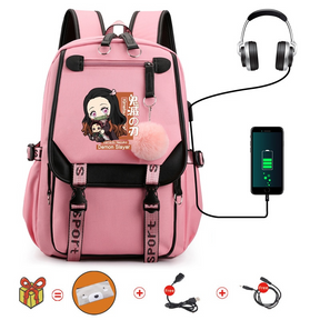 Mochila Escolar Nezuko - Com Entrada de Fone de Ouvido e USB + Brindes - MCH83