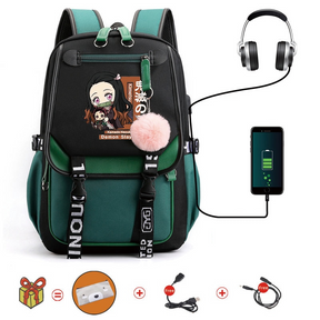 Mochila Escolar Nezuko - Com Entrada de Fone de Ouvido e USB + Brindes - MCH83