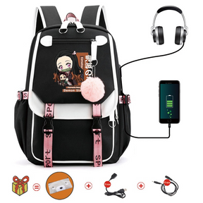 Mochila Escolar Nezuko - Com Entrada de Fone de Ouvido e USB + Brindes - MCH83