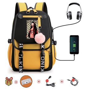 Mochila Escolar Nezuko - Com Entrada de Fone de Ouvido e USB + Brindes - MCH83