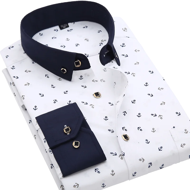 Camisa Social Masculina De Luxo Estampada Com Gola Branca - Opulent Harmony