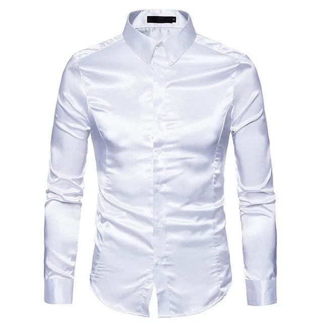 Camisa Masculina Social de Seda Slim Fit