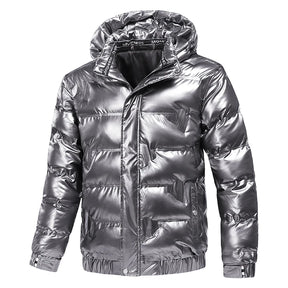 Jaqueta Puffer Masculina casual Com Capuz Parka Prateada - Promoção de Dezembro