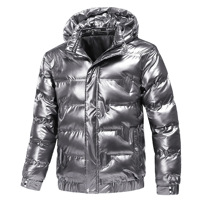 Jaqueta Puffer Masculina casual Com Capuz Parka Prateada - Promoção de Dezembro