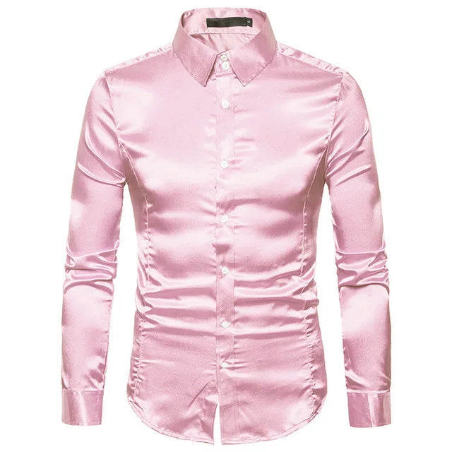 Camisa Masculina Social de Seda Slim Fit