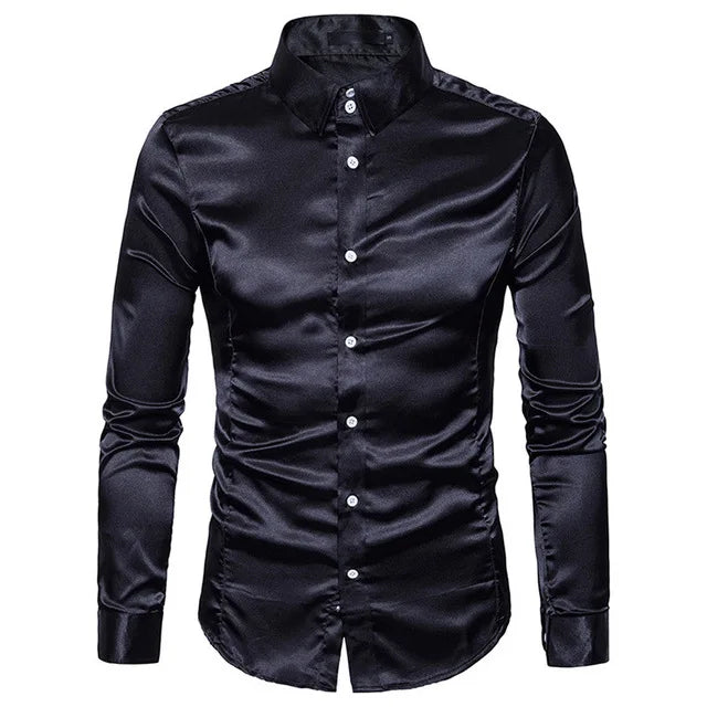 Camisa Masculina Social de Seda Slim Fit