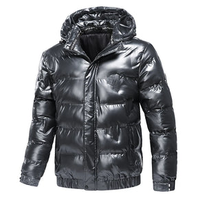 Jaqueta Puffer Masculina casual Com Capuz Parka Prateada - Promoção de Dezembro