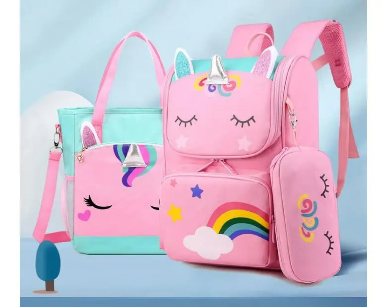 Kit Escolar Unicórnio para Meninas: Mochila de Rodinhas, Bolsa de Mão/Ombro e Estojo - Promoção de Agosto