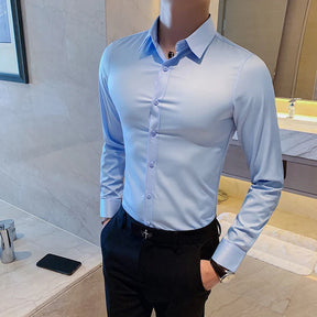 Camisa Masculina Social Slim Fit Manga Longa Lisa Monocromática