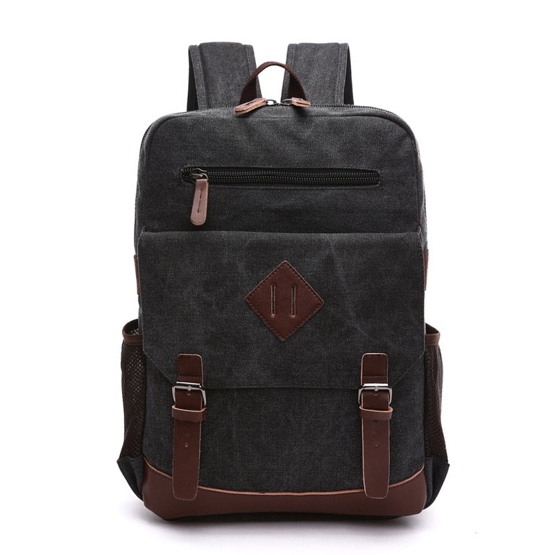 Mochila de Lona e Couro Masculina - Suporta Notebook até 15,6" ClassicPro