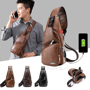 Mochila Masculina de Couro Legítimo - Shoulder Bag Transversal Multiuso LuxePath