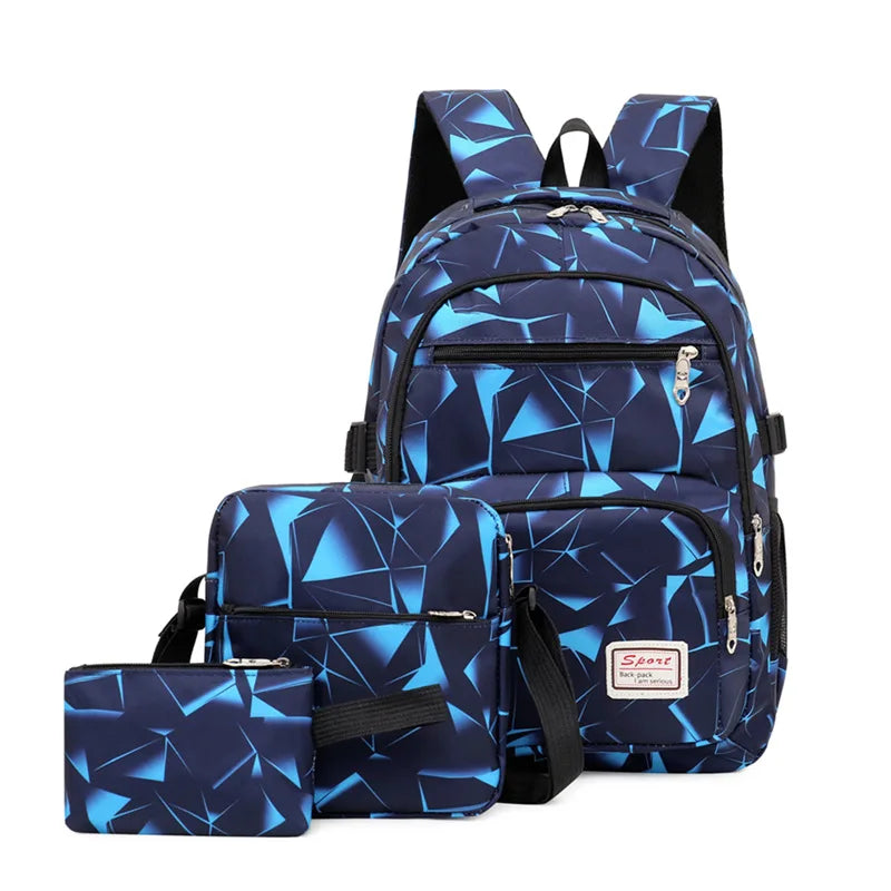 Mochila Escolar  Unisex Kit  Com Lancheira  e Estojo Estampa Geométrica