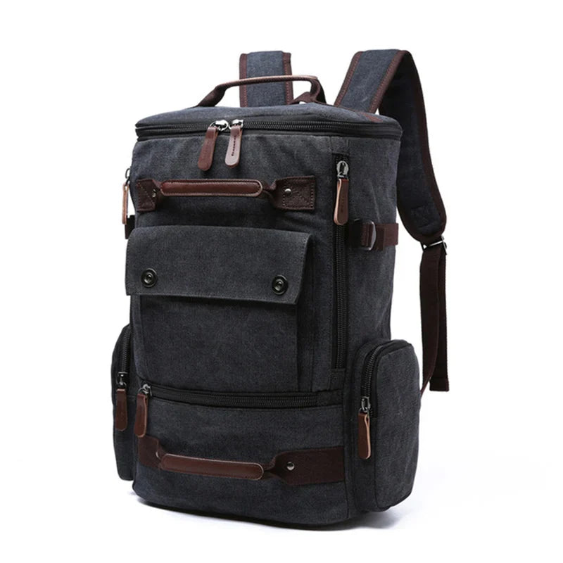 Mochila De Lona Estilo Vintage Masculina Grande Capacidade Material Resistente