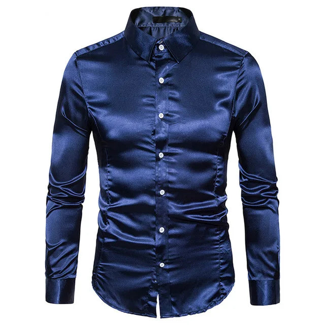 Camisa Masculina Social de Seda Slim Fit