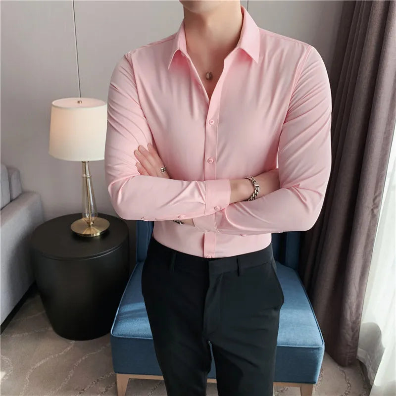 Camisa Masculina Social Slim Fit Manga Longa Lisa Monocromática