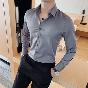 Camisa Masculina Social Slim Fit Manga Longa Lisa Monocromática