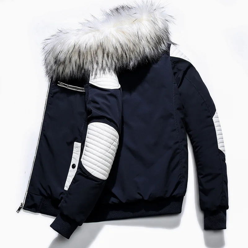 Jaqueta Parka Masculina Para Inverno com Capuz de Lã