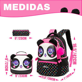 Kit Mochila Escolar Infantil com Lancheira e Estojo 3em1 Panda