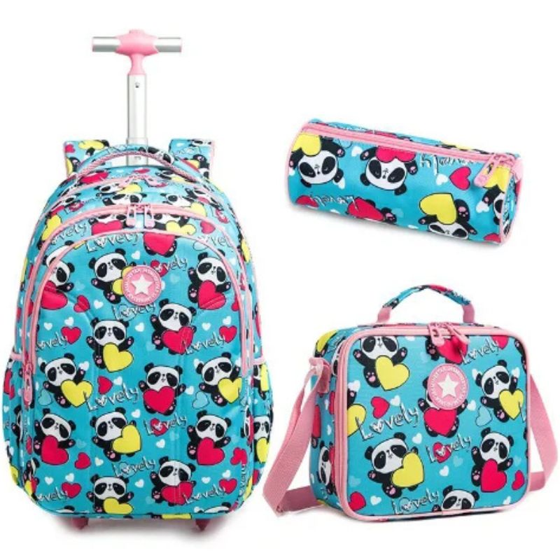 Mochila de Rodinhas Infantil Kit Lancheira Estojo Jasminestar