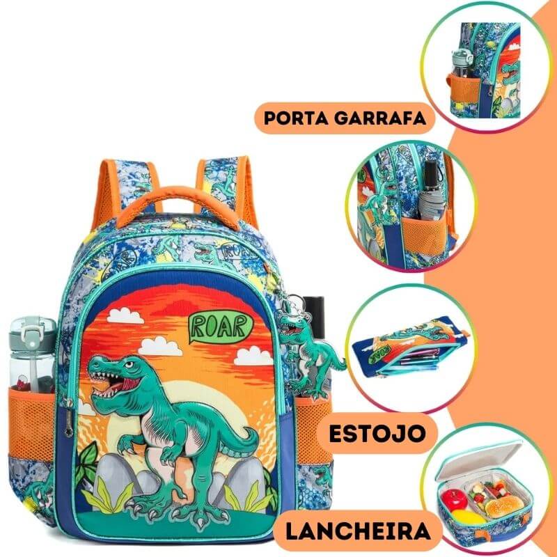 Kit Escolar para Menino 3 Peças: Mochila Escolar Lancheira e Estojo - MCH96