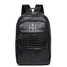 Mochila Masculina de Couro Genuíno com Textura de Crocodilo