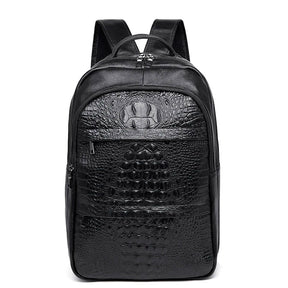 Mochila Masculina de Couro Genuíno com Textura de Crocodilo