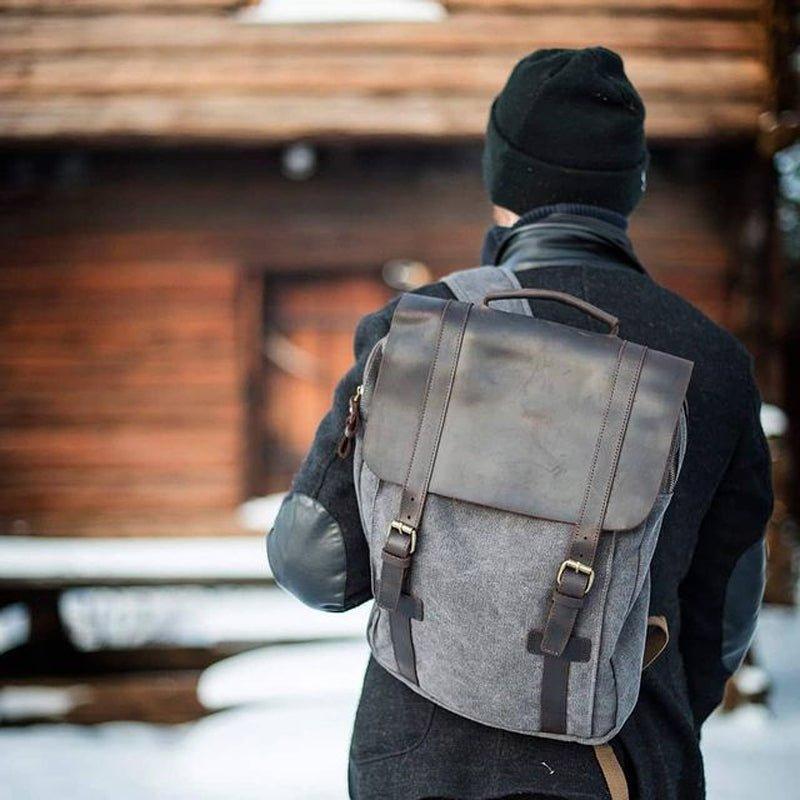 Mochila de Lona Masculina Com Capa de Couro Edge - Para Notebook Até 15"