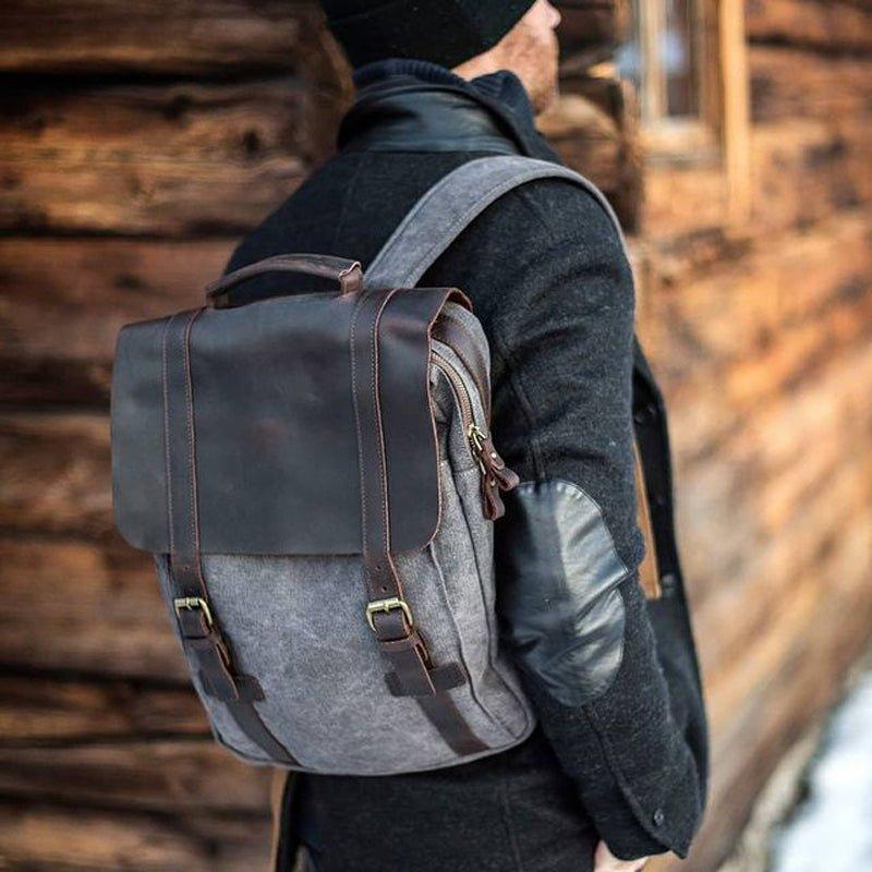 Mochila de Lona Masculina Com Capa de Couro Edge - Para Notebook Até 15"