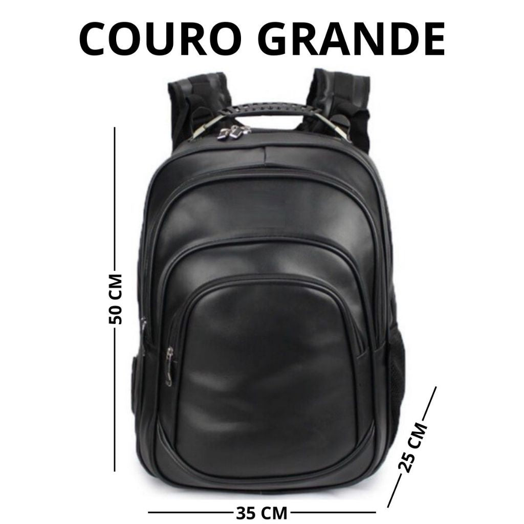 Mochila Masculina de Couro Universitária Grande Reforçada Durven