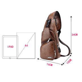 Mochila Masculina de Couro Legítimo - Shoulder Bag Transversal Multiuso LuxePath