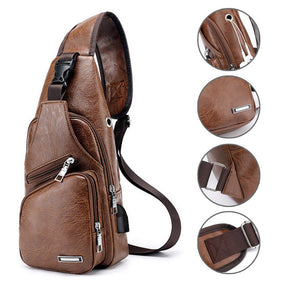 Mochila Masculina de Couro Legítimo - Shoulder Bag Transversal Multiuso LuxePath