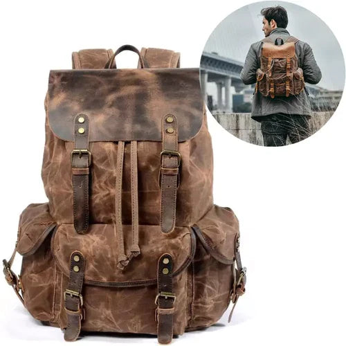 Mochila de Lona Reforçada Masculina Estilo Rústico - Grande Capacidade