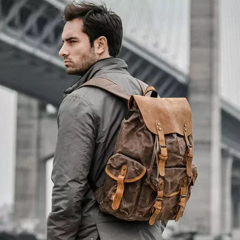 Mochila de Lona Reforçada Masculina Estilo Rústico - Grande Capacidade